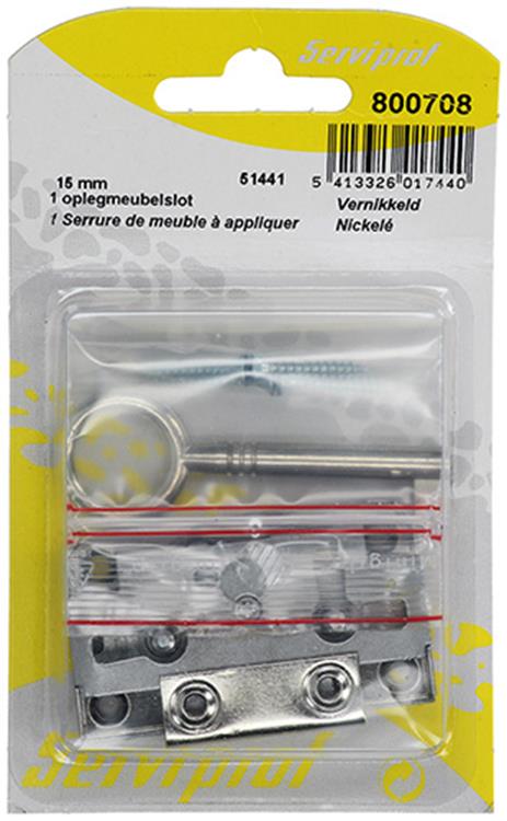 Mack 1015912 - 1 serrure de meuble en saillie nickelée 15mm | 5 pièces