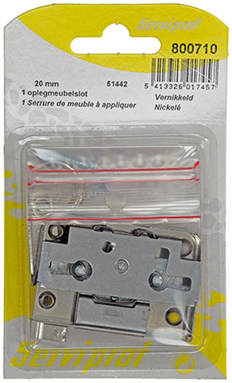 Mack 1015913 - 1 serrure de meuble en saillie nickelée 20mm | 5 pièces