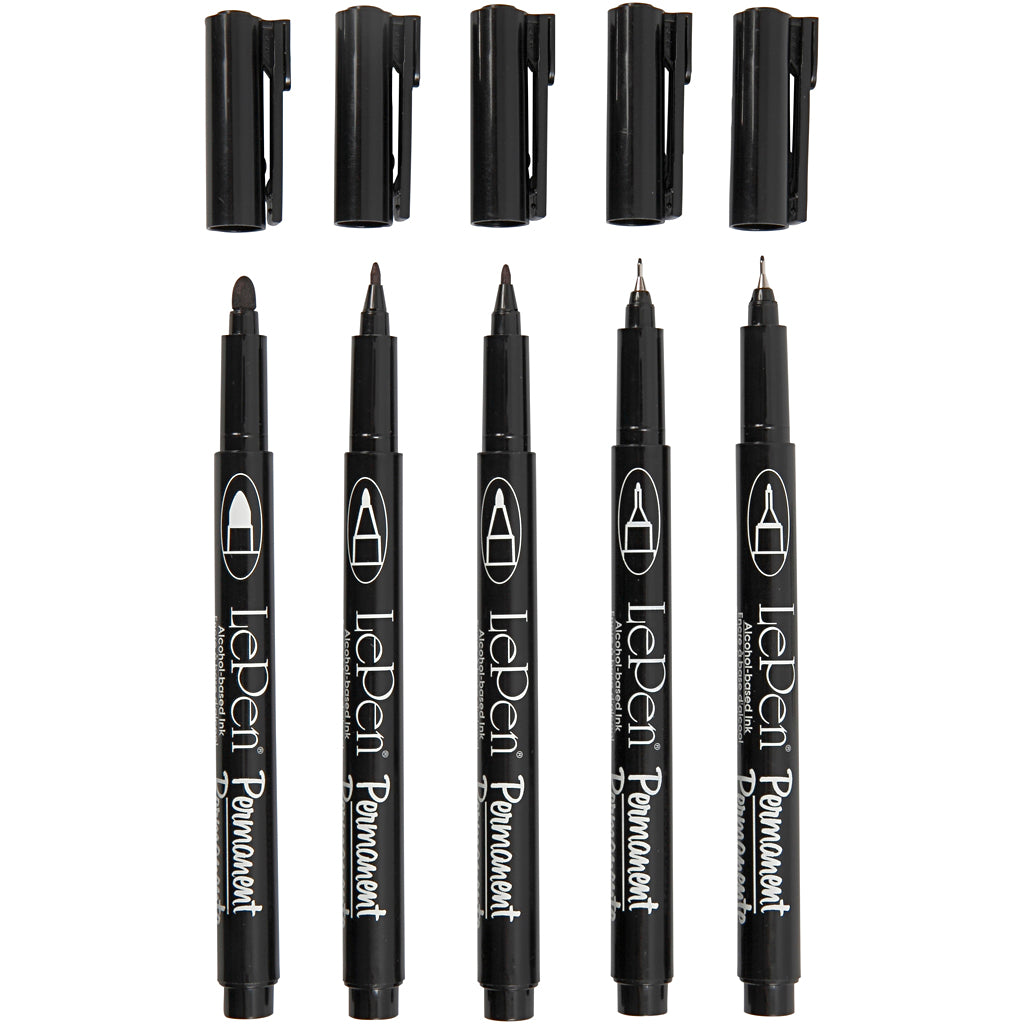 Marqueurs permanents, épaisseur de ligne 2x0,6 + 2x0,8 + 1,3 mm, noir, 5 pièces 1 boîte