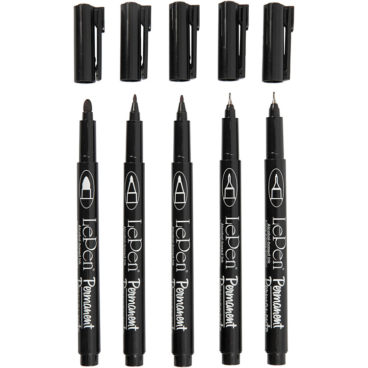 Marqueurs permanents, épaisseur de ligne 2x0,6 + 2x0,8 + 1,3 mm, noir, 5 pièces 1 boîte