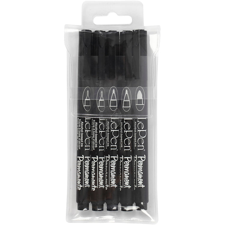 Marqueurs permanents, épaisseur de ligne 2x0,6 + 2x0,8 + 1,3 mm, noir, 5 pièces 1 boîte
