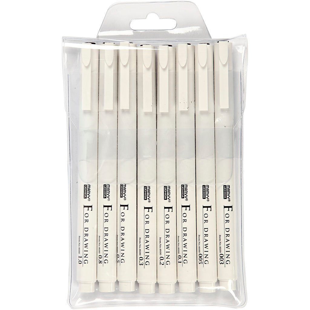 Fineliners, épaisseur de ligne 0,03 + 0,05 + 0,1 + 0,2 + 0,3 + 0,5 + 0,8 + 1,0 mm, noir, 8 pièces 1 boîte