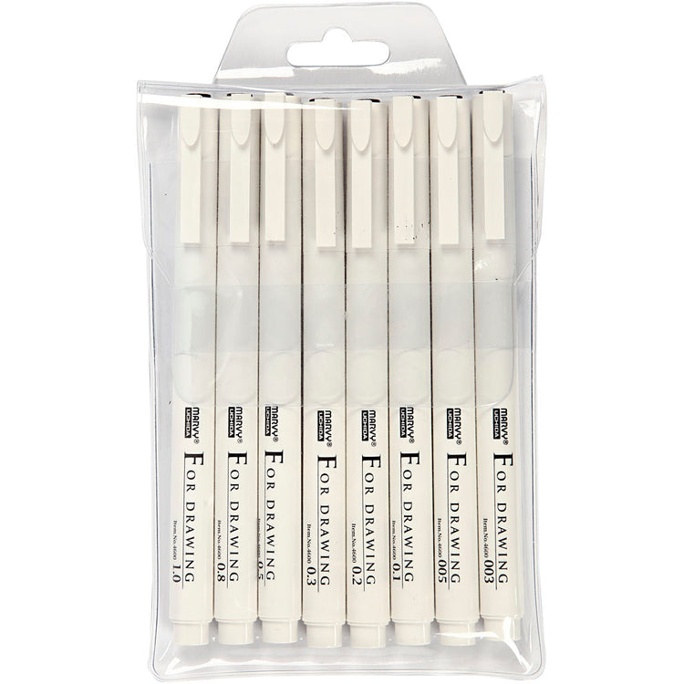 Fineliners, épaisseur de ligne 0,03 + 0,05 + 0,1 + 0,2 + 0,3 + 0,5 + 0,8 + 1,0 mm, noir, 8 pièces 1 boîte