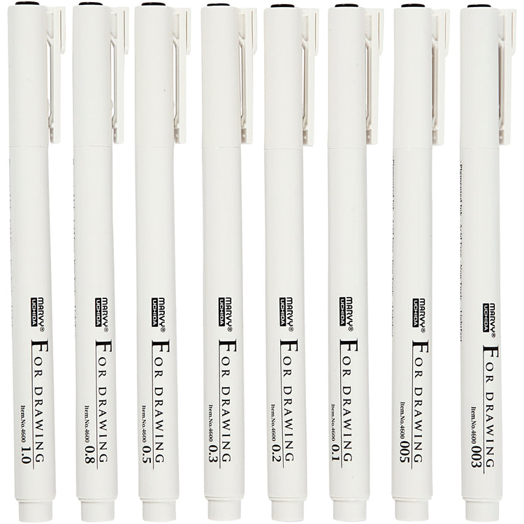 Fineliners, épaisseur de ligne 0,03 + 0,05 + 0,1 + 0,2 + 0,3 + 0,5 + 0,8 + 1,0 mm, noir, 8 pièces 1 boîte