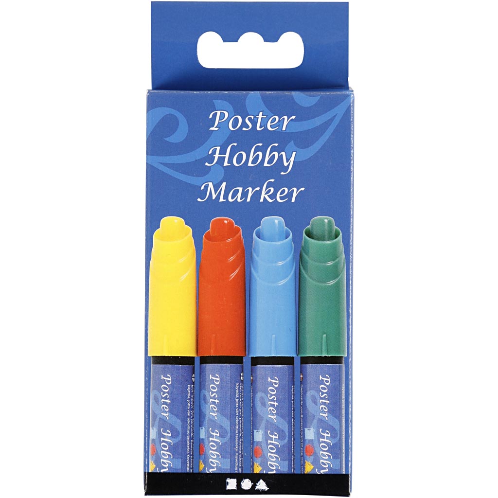 Marqueur pour affiches, largeur de trait 3 mm, bleu, vert, rouge, jaune, 4 pièces 1 boîte