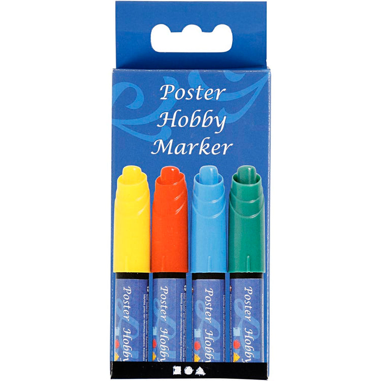 Marqueur pour affiches, largeur de trait 3 mm, bleu, vert, rouge, jaune, 4 pièces 1 boîte