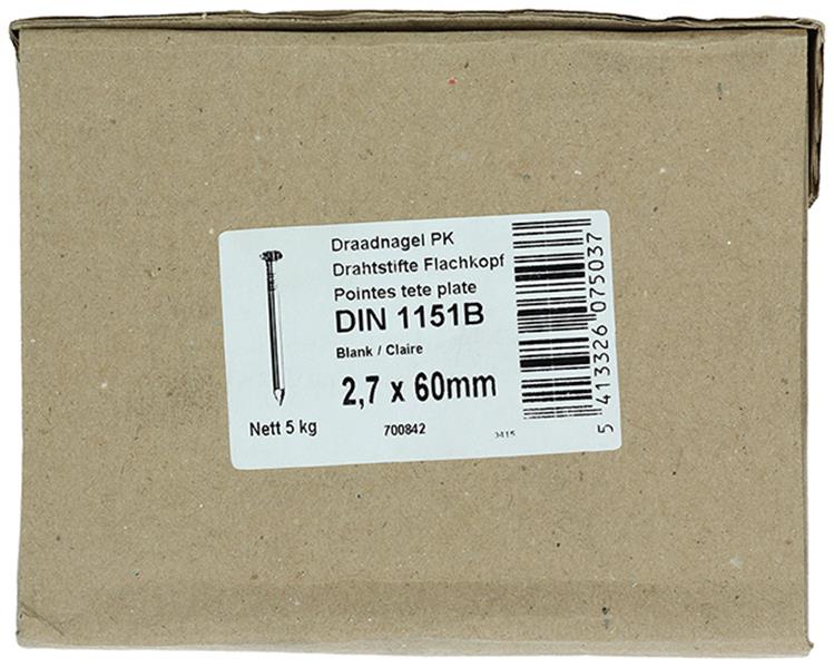 1015642 - carton 5 kg. clous tête plate 2,7x60 mm | 2 pièces