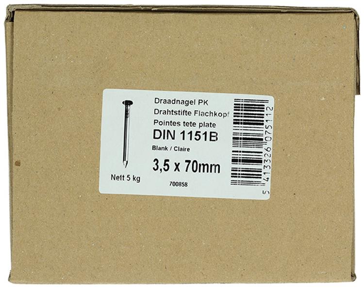 1015649 - carton 5 kg. clous tête plate 3,5x70 mm | 2 pièces