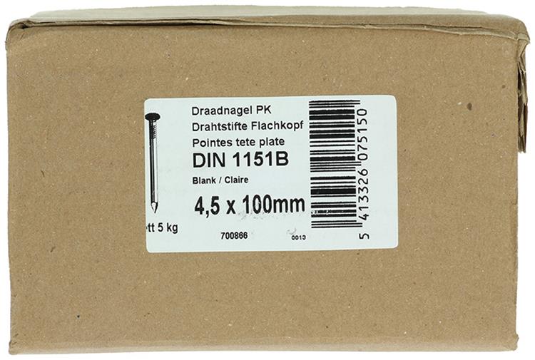 1015653 - carton 5 kg. clous tête plate 4,5x100 mm | 2 pièces