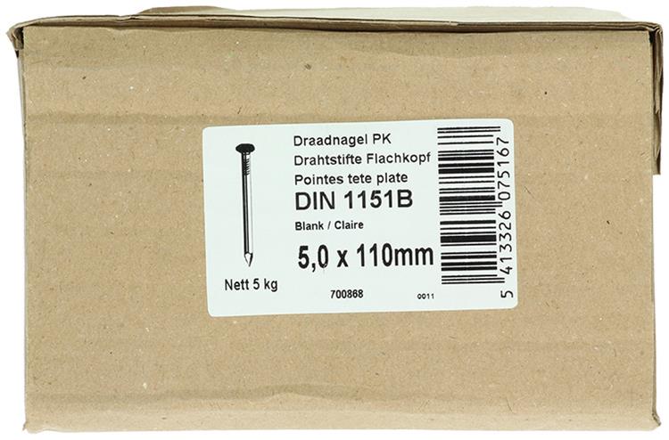 1015654 - carton 5 kg. clous tête plate 5,0x110 mm | 2 pièces