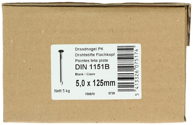 1015655 - carton 5 kg. clous tête plate 5,0x125 mm | 2 pièces