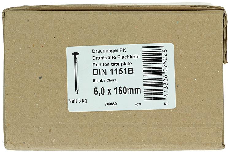 1015660 - carton 5 kg. clous tête plate 6,0x160 mm | 2 pièces
