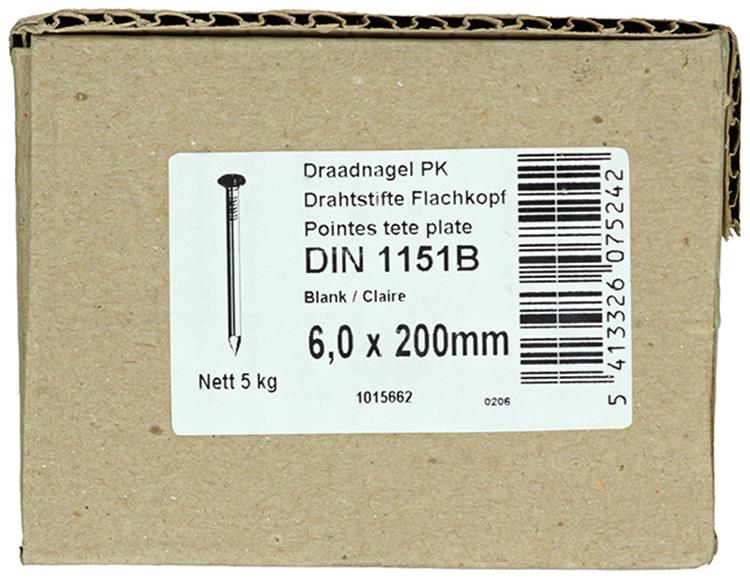 1015662 - carton 5 kg. clous tête plate 6,5x200 mm | 2 pièces