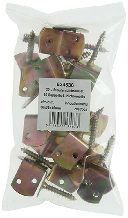 1015084 - 20 supports en L, bichromates 30x35x45mm | 5 pièces