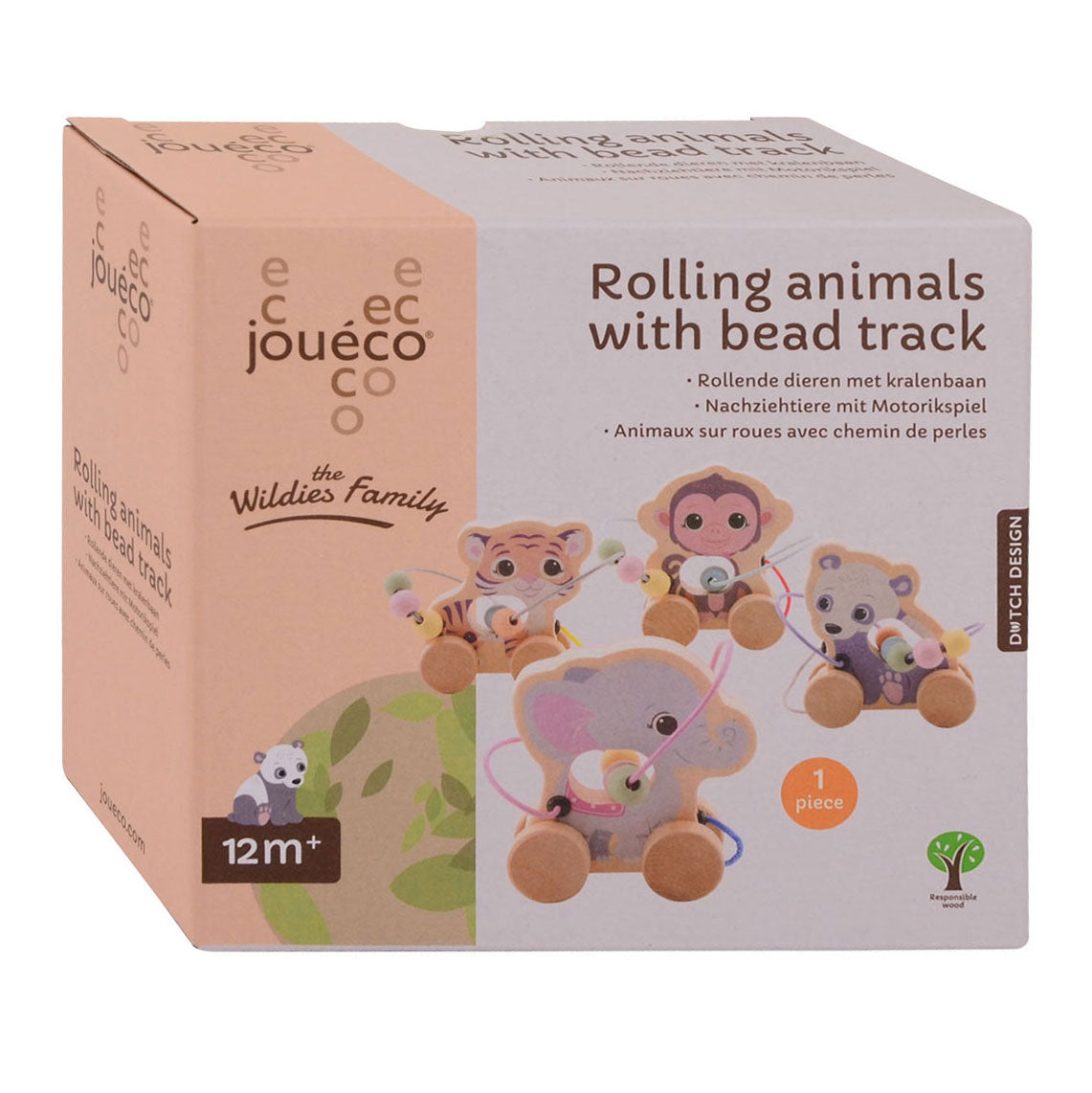 Joueco The Wildies Animal en bois avec piste de perles