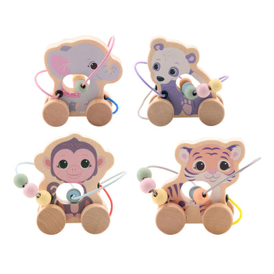 Joueco The Wildies Animal en bois avec piste de perles