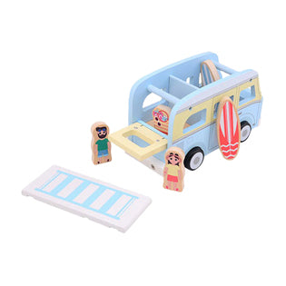 Bus de plage rétro en bois Joueco avec accessoires