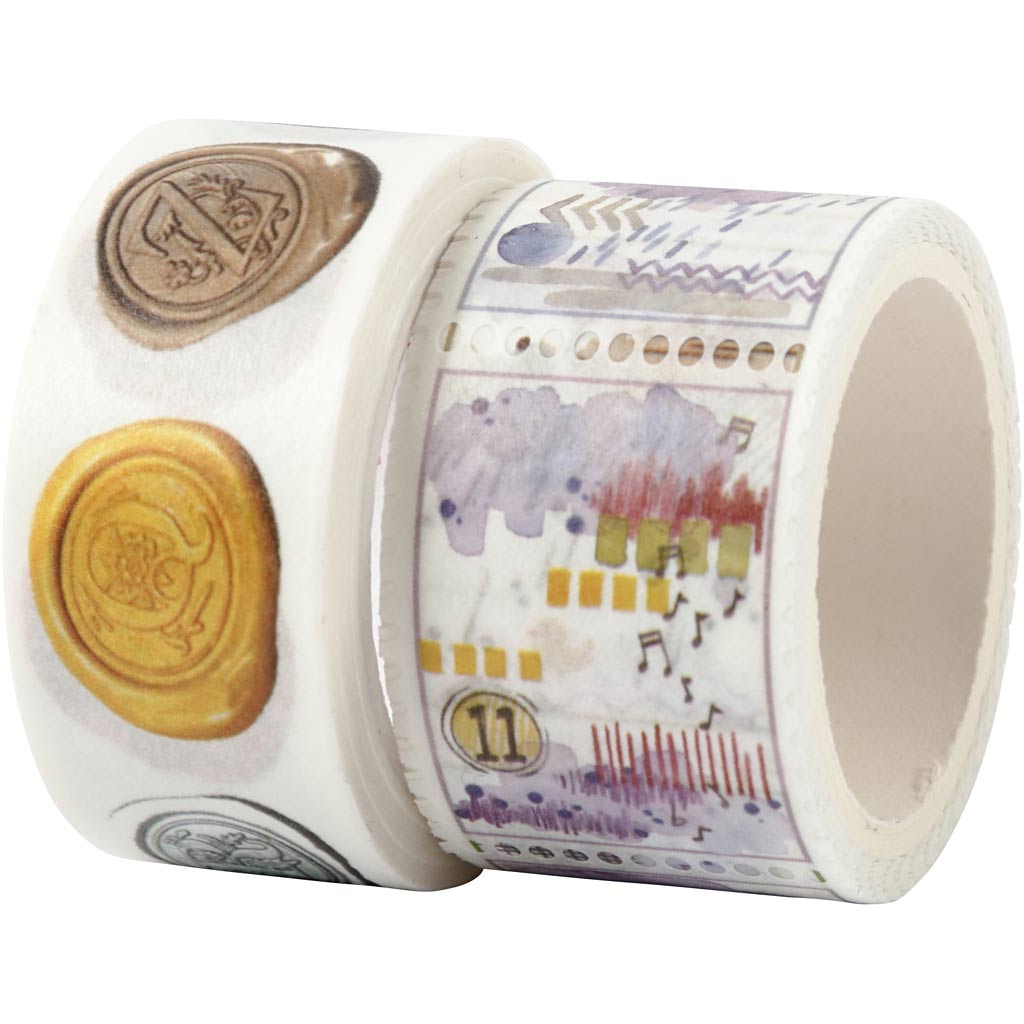 Ruban de masquage Creativ company, tampons et paysages, l: 3+5 m, l: 20+25 mm, 2 rouleaux 1 carton