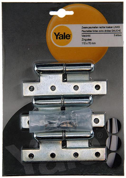 Yale 1019142 - 3 charnières lourdes, coin droit gauche 110x70mm | 2 pièces