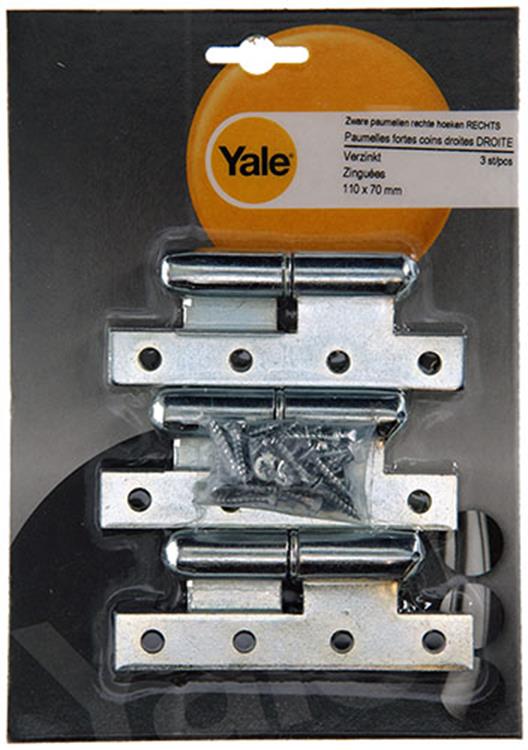 Yale 1019143 - 3 charnières lourdes plaquées coin droit droit 110x70mm | 2 pièces