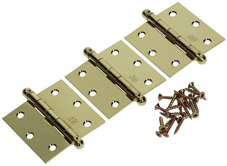 Yale 1019144 - 3 charnières à bouton sphérique laitonné 76x76mm | 2 pièces