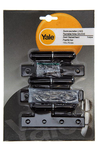 Yale 1019156 - 3 charnières lourdes plâtrées noires, gauche 110x70mm | 2 pièces
