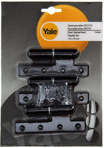 Yale 1019157 - 3 charnières lourdes noir plâtré à droite 110x70mm | 2 pièces