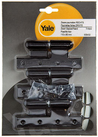 Yale 1019164 - 3 charnières lourdes noir plâtré à droite 110x80mm | 2 pièces