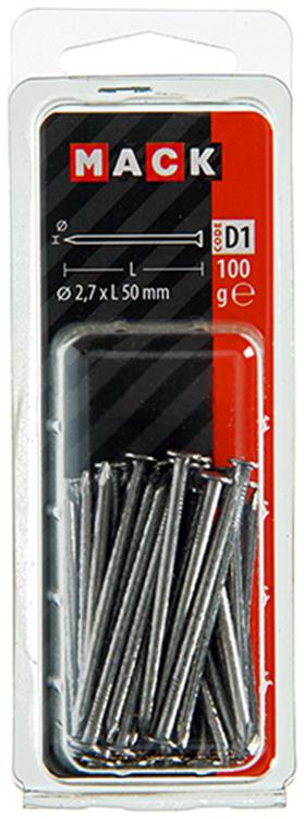 Mack 1017120 - clou tête plate 100 gr 2,7 x 50 mm | 5 pièces