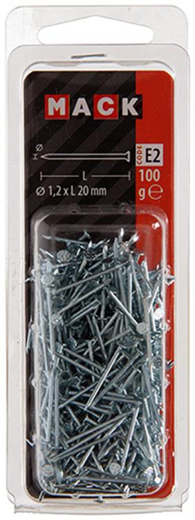 Mack 1017148 - clou tête plate acier galvanisé 100 gr 1,2 x 20 mm | 5 pièces