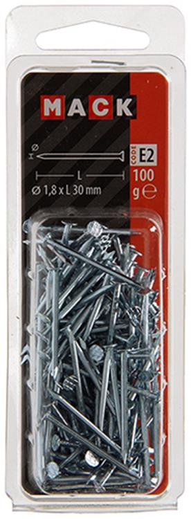 Mack 1017150 - clou tête plate acier galvanisé 100 gr 1,8 x 30 mm | 5 pièces