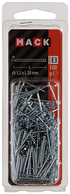 Mack 1017156 - clou tête ronde acier galvanisé 100 gr 1,2 x 20 mm | 5 pièces