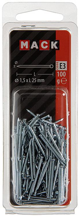 Mack 1017157 - clou tête ronde acier galvanisé 100 gr 1,5 x 25 mm | 5 pièces