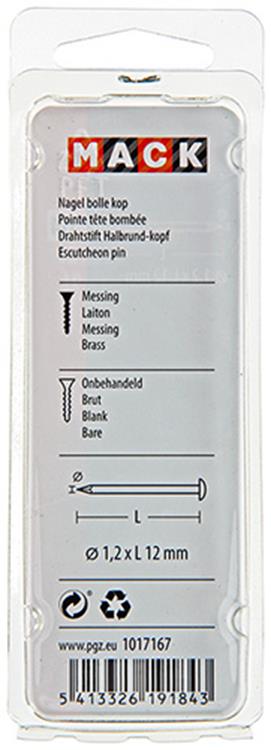 Mack 1017167 - clou tête convexe laiton 20 gr 1,2 x 12 mm | 10 pièces