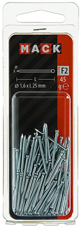 Mack 1017175 - clou tête ronde acier trempé 45 degrés 1,6 x 25 mm | 10 pièces