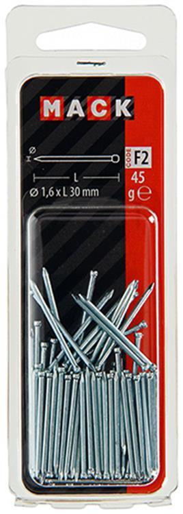 Mack 1017176 - clou tête ronde acier trempé 45 degrés 1,6 x 30 mm | 10 pièces