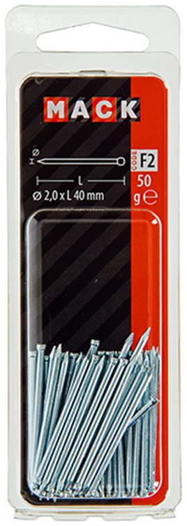 Mack 1017177 - clou à tête ronde en acier trempé à 50 degrés 2,0 x 40 mm | 10 pièces