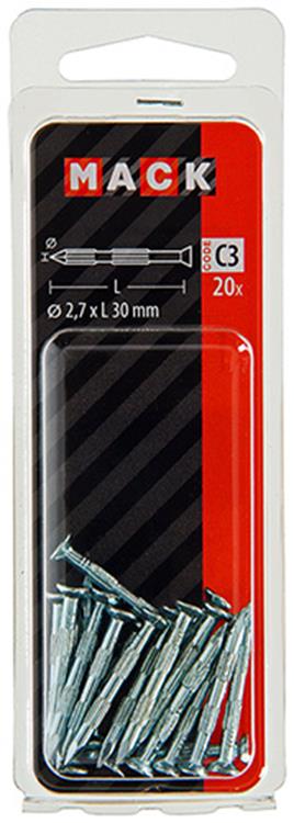 Mack 1017186 - clou à nervures en acier uk st. trempé + galvanisé 20 pièces 2,7 x 30 mm | 10 pièces