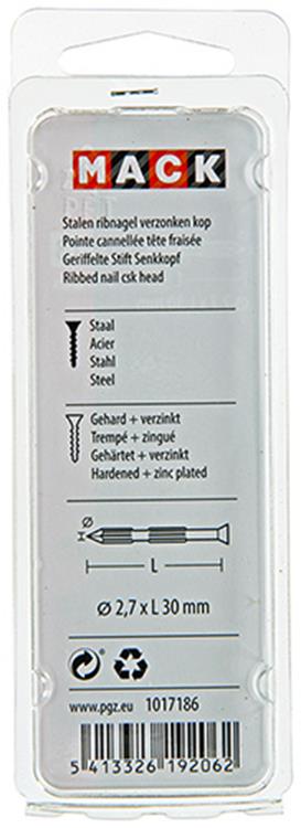 Mack 1017186 - clou à nervures en acier uk st. trempé + galvanisé 20 pièces 2,7 x 30 mm | 10 pièces