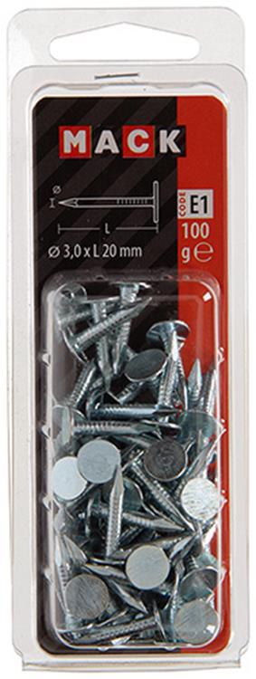 Mack 1017201 - clou de schiste en acier galvanisé 100 gr 3,0 x 20 mm | 5 pièces