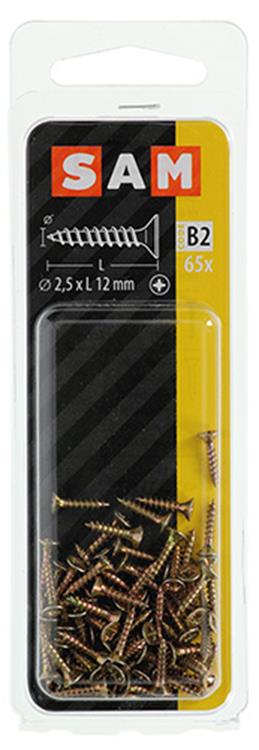 Mack 1017213 - vis pour panneaux d'aggloméré avec tête plaquée jaune 65 pcs 2,5 x 12 mm | 10 pièces
