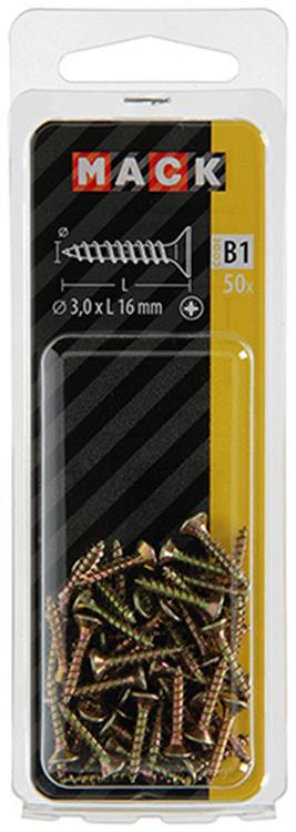 Mack 1017216 - vis pour panneaux d'aggloméré avec tête jaune 50 pcs 3,0 x 16 mm | 10 pièces