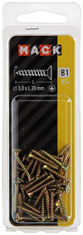 Mack 1017217 - vis pour panneaux d'aggloméré avec tête plaquée jaune 45 pcs 3,0 x 20 mm | 10 pièces