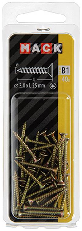 Mack 1017218 - vis pour panneaux d'aggloméré avec tête plaquée jaune 40 pcs 3,0 x 25 mm | 10 pièces