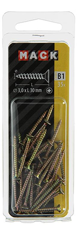 Mack 1017219 - vis pour panneaux d'aggloméré avec tête plaquée jaune 35 pcs 3,0 x 30 mm | 10 pièces