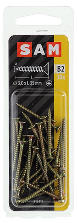 Mack 1017220 - vis pour panneaux d'aggloméré avec tête plaquée jaune 30 pcs 3,0 x 35 mm | 10 pièces
