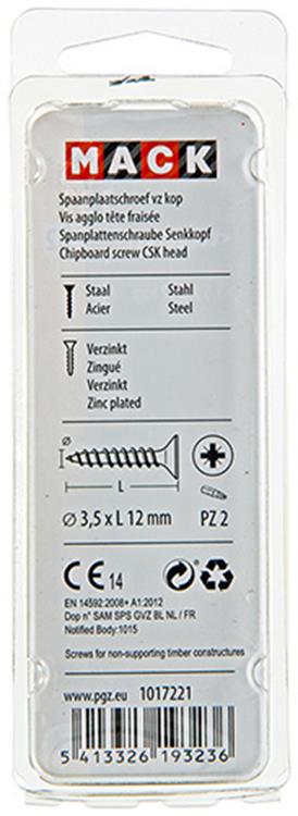 Mack 1017221 - vis pour panneaux d'aggloméré avec tête plaquée jaune 45 pcs 3,5 x 12 mm | 10 pièces