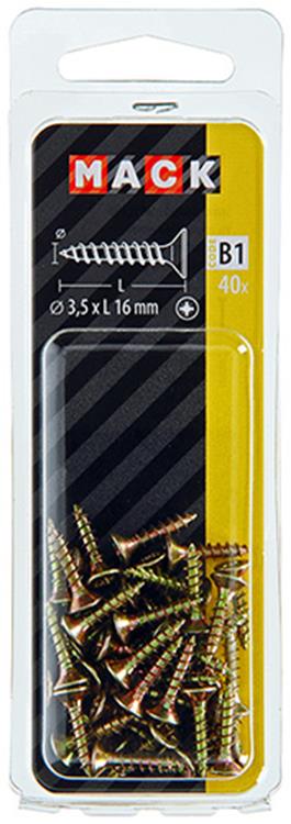 Mack 1017222 - vis pour panneaux d'aggloméré avec tête plaquée jaune 40 pcs 3,5 x 16 mm | 10 pièces