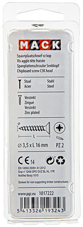 Mack 1017222 - vis pour panneaux d'aggloméré avec tête plaquée jaune 40 pcs 3,5 x 16 mm | 10 pièces