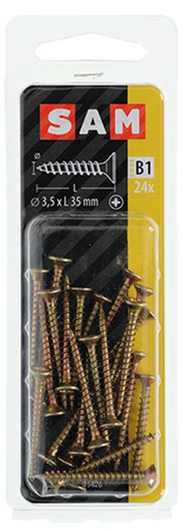 Mack 1017226 - vis pour panneaux d'aggloméré avec tête plaquée jaune 24 pcs 3,5 x 35 mm | 10 pièces